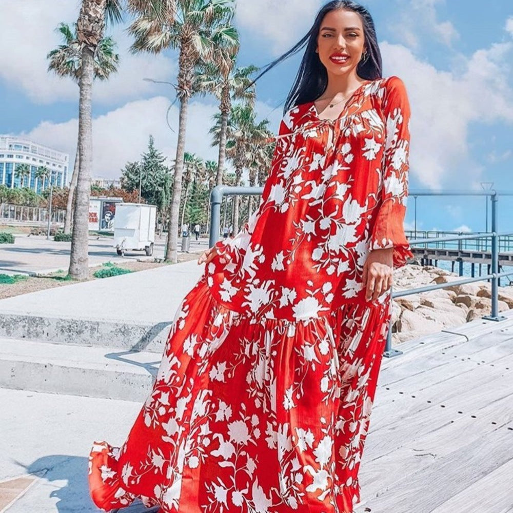 United States Women's Long Sleeved Large Swing Fashion Casual Dress