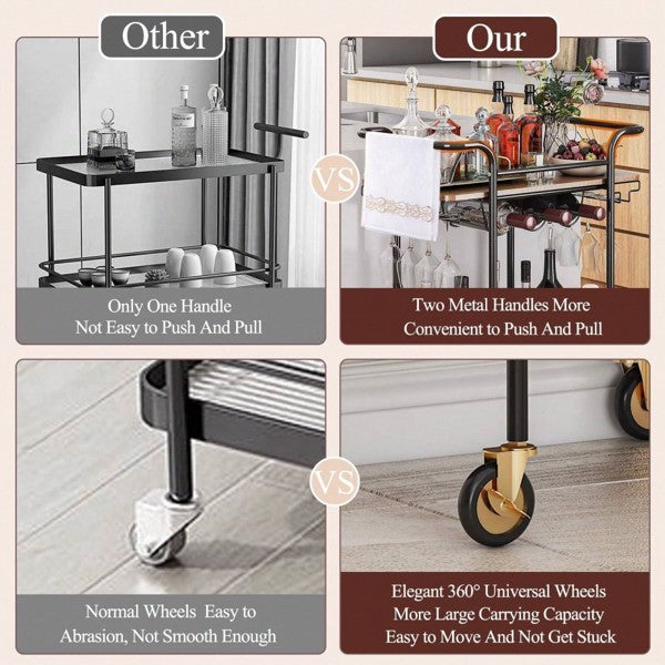 2 Tiers Bar Cart On Wheels