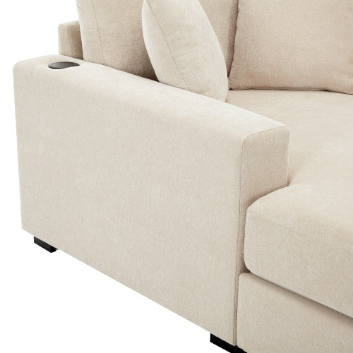 43.5 Oversized Chaise Lounger Modern Style Sofa Couch ,with Pillows, Charge Station Cup Holders, Chenille Fabric