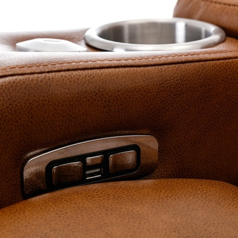 Power Motion Recliner Electric Power Recliner With USB Charging Port, Hidden Arm Storage, Convenient Cup Holder And Bluetooth Speaker, Light Brown