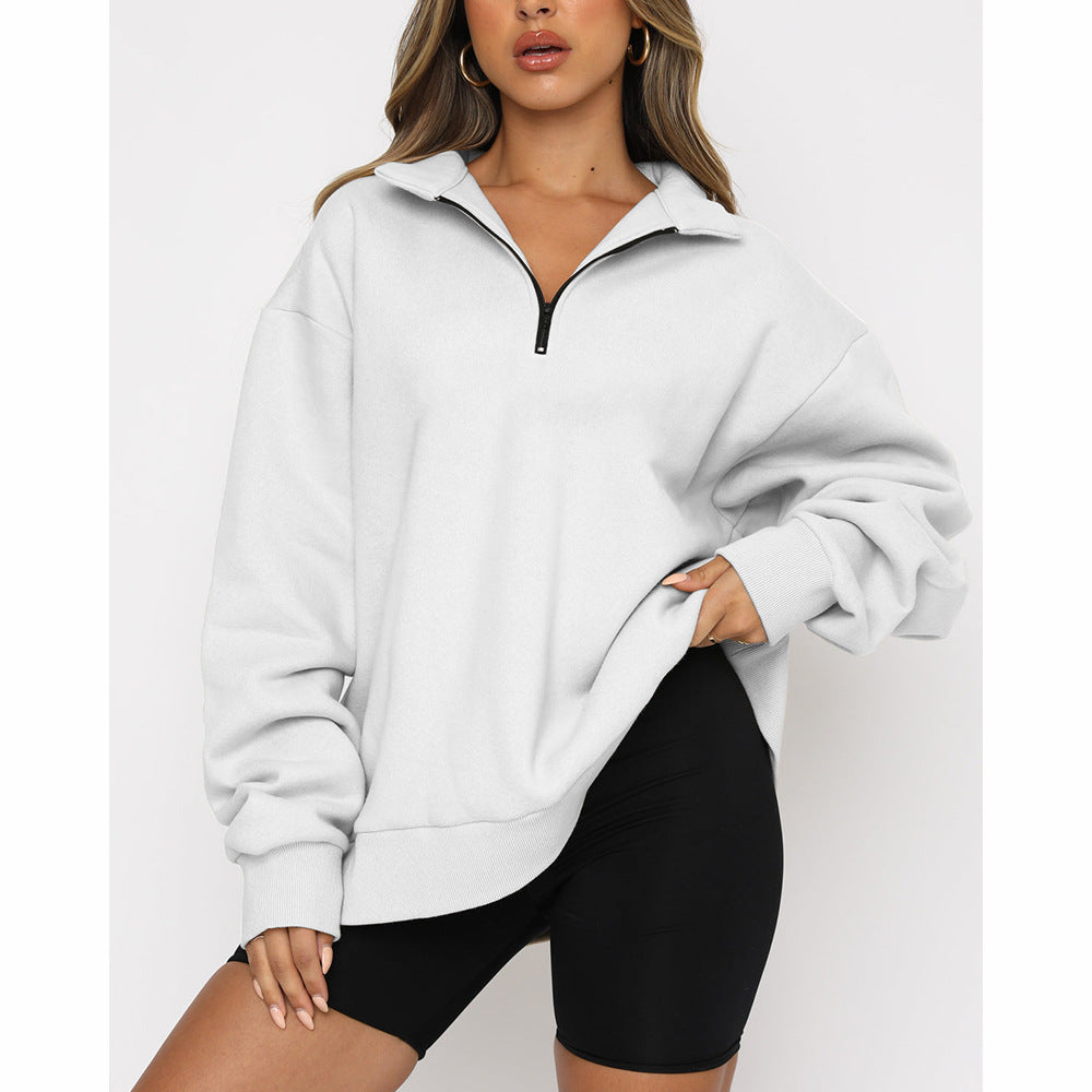 Casual Top Half Zipper Pullover Long Sleeved Sweatshirt ShopWithASmile7.com