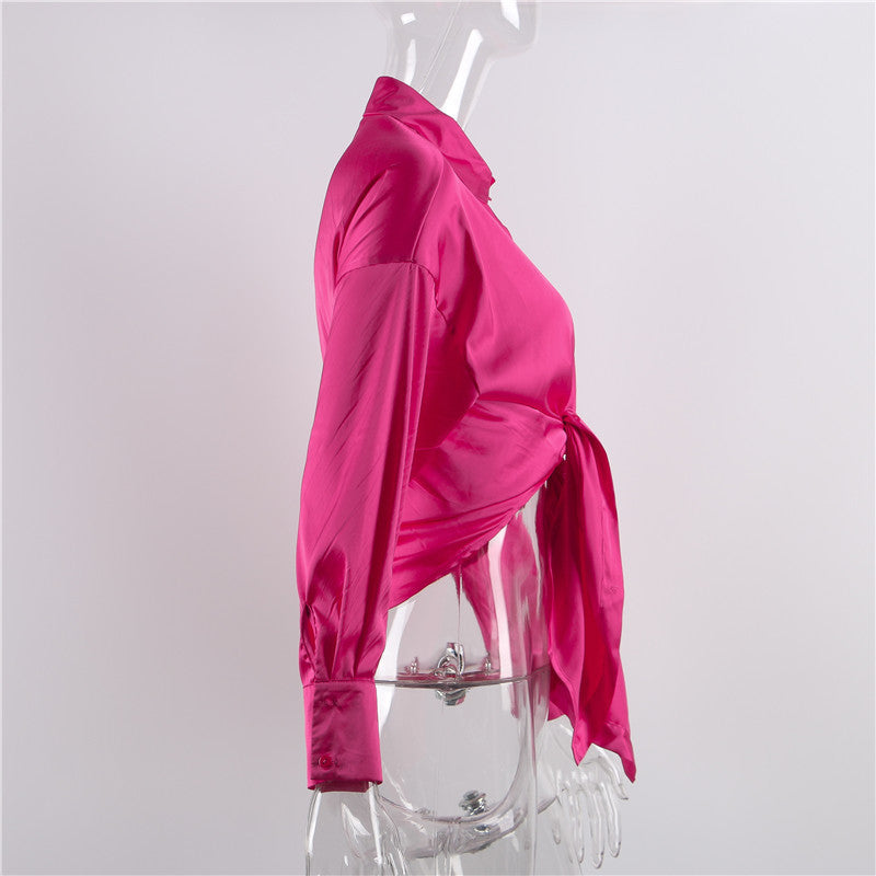 Elegant Satin Lace-up Long-sleeved Casual Fashion Loose Top ShopWithASmile7.com