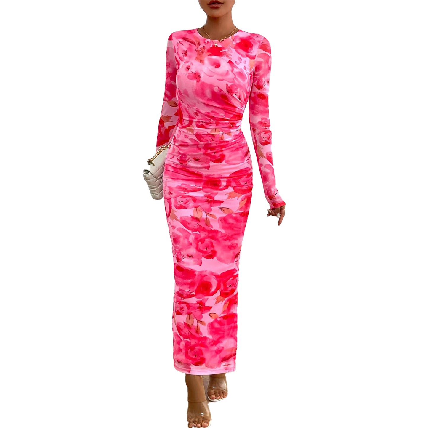 Printed Tight Pleated Slim Fit Dress ShopWithASmile7.com