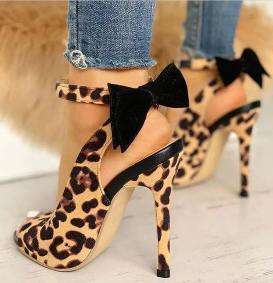Summer Plus Size Sexy Stiletto Heel Sweet Bow Peep Toe Suede Sandals ShopWithASmile.com