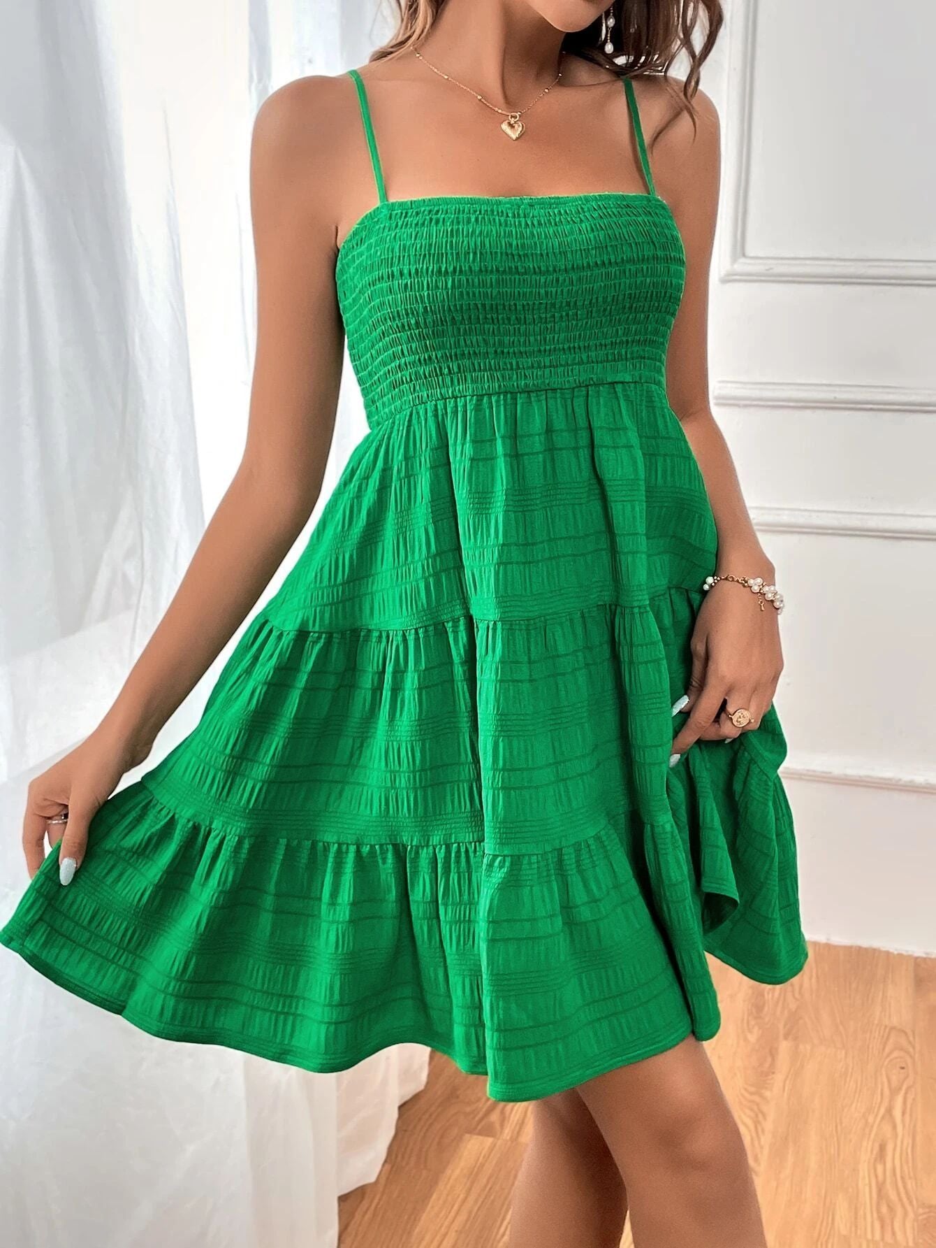 Strap Solid Color Texture Dress ShopWithASmile7.com