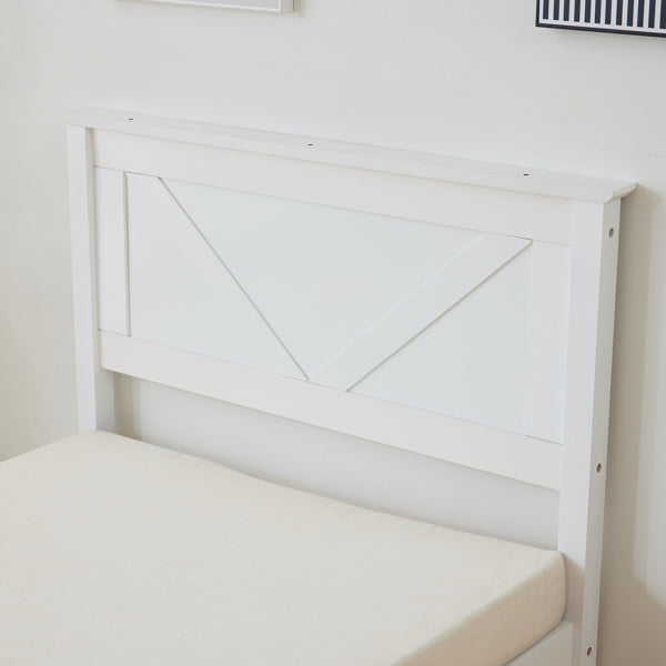 Slanted Headboard, No Footrest, White, Twin Wooden Bed