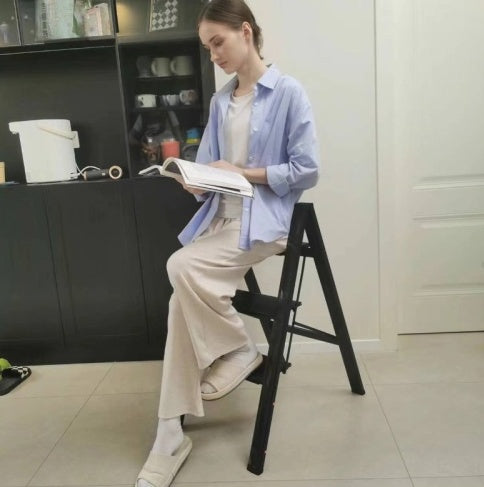 3 Step Ladder Aluminum Light Folding Step Bench Wide Non Slip Pedal 300 Lb Capacity Home Office Portable Ladder Black