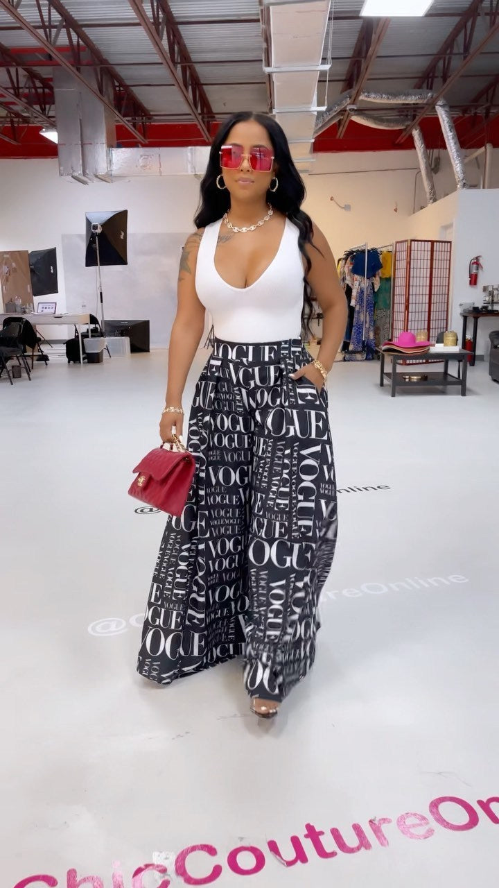Printed Letter Wide-leg Loose Mid Waist Casual Women's Fashionable All-match Slimming Pants