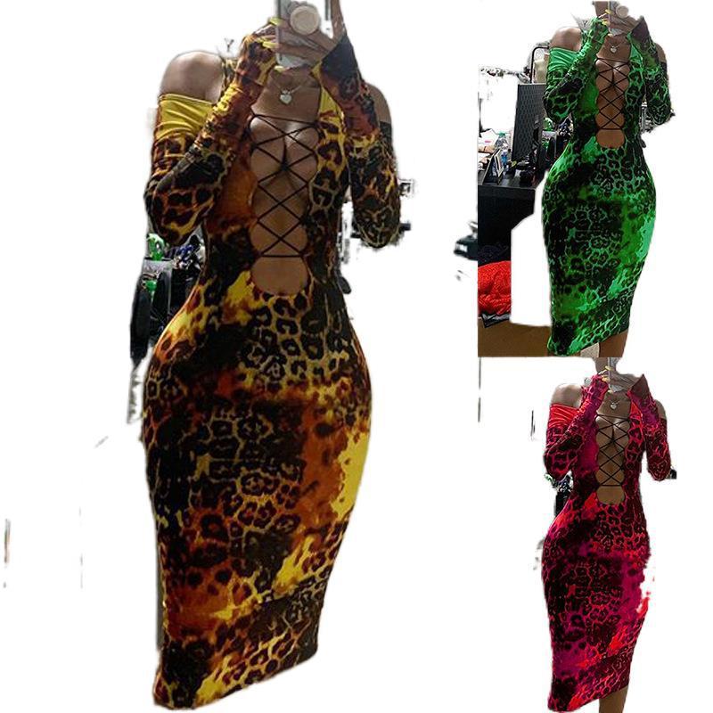 European And American Women's Long-sleeved Leopard Print Tube Top Dress
