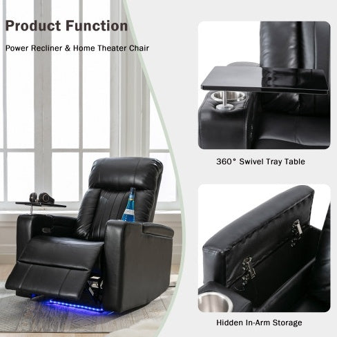 Premium Power Recliner With Storage Arms, Cupholders, Swivel Tray Table And Cell Phone Stand,Black