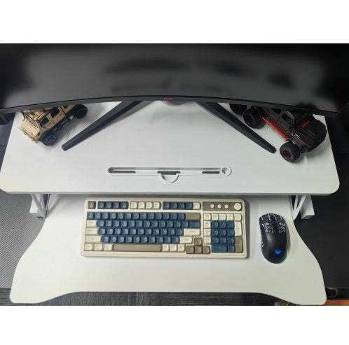 32 Inch Desk Converter, Height Adjustable Sit To Stand Riser, Dual Monitor And Laptop Workstation With Wide Keyboard Tray, White