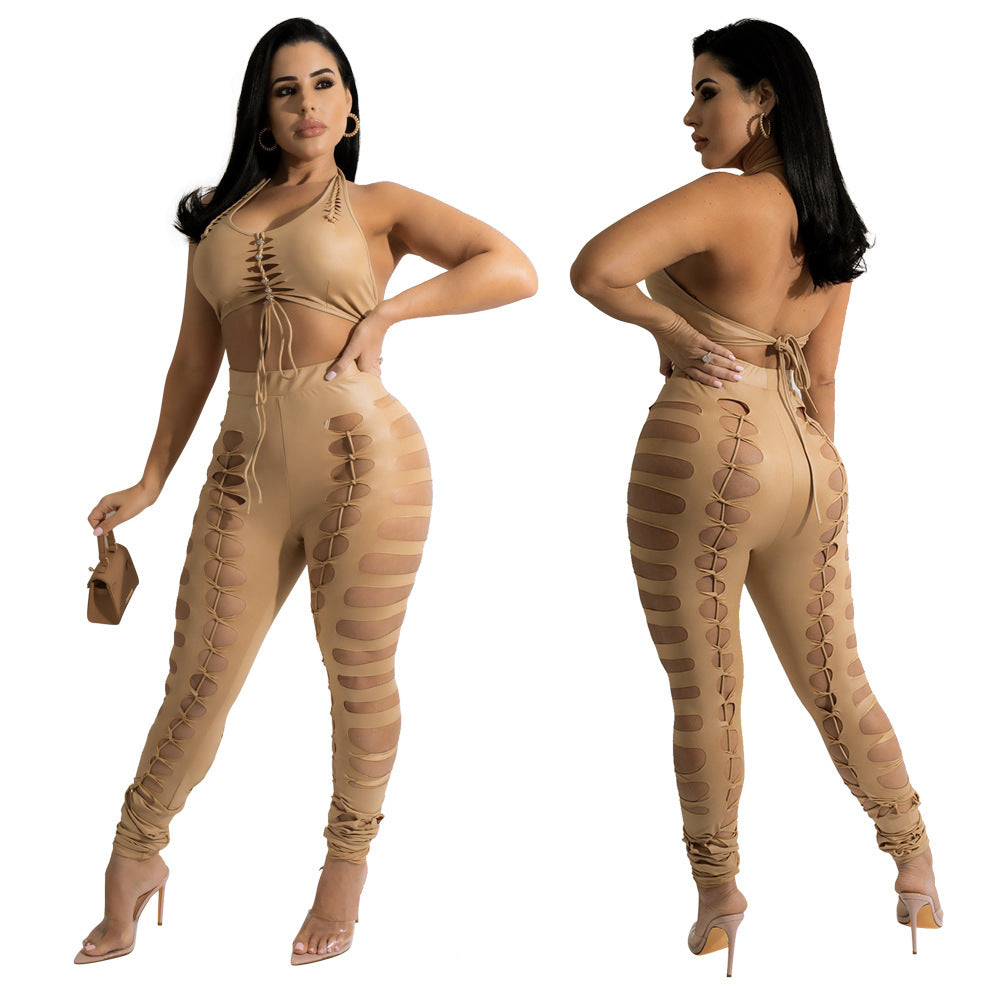 European And American Women's Hollow Solid Color Suit
