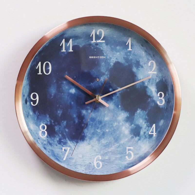 12-inch Luminous Blue Moon Wall Clock For Home Decoration - Sound/Mute Control - Simple Modern Room Decor