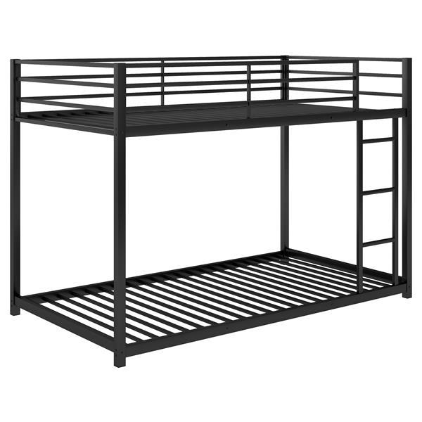Metal Bunk Bed, Low Bunk Bed With Ladder, Black