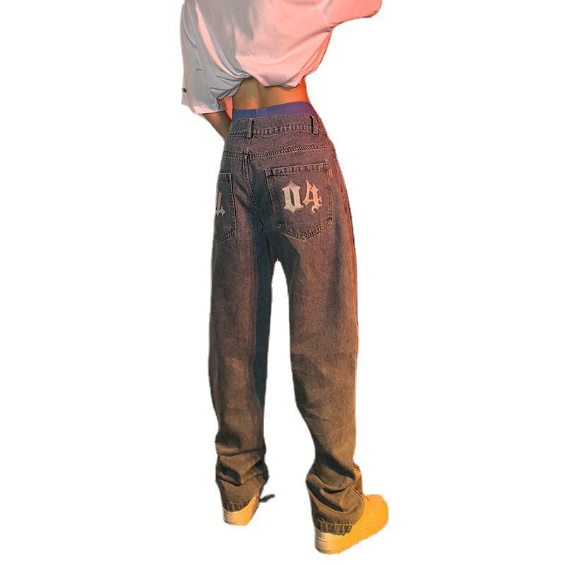 Straight Leg Jeans Solid Color Retro Light Trousers