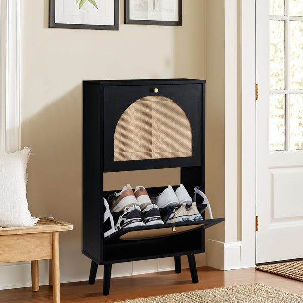 FCH 2 Tipper With Tall Round Rattan Shoe Cabinet