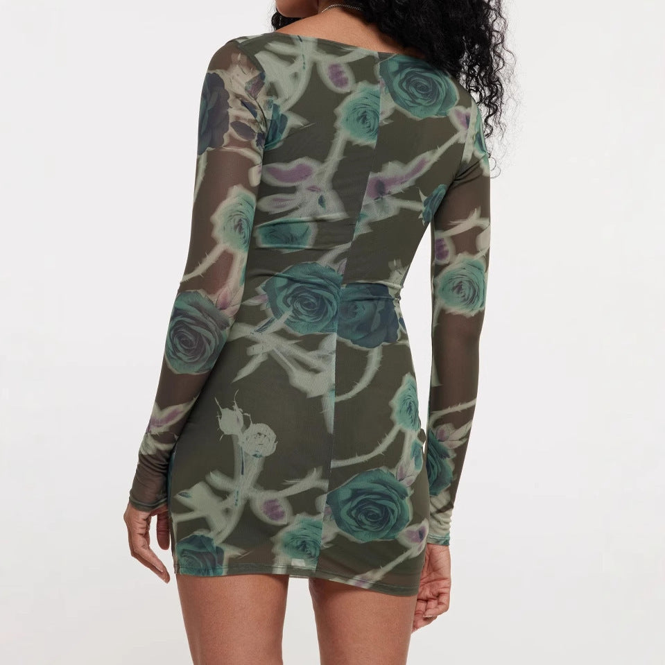 Women's Printed Long-sleeved Dress Skirt ShopWithASmile7.com