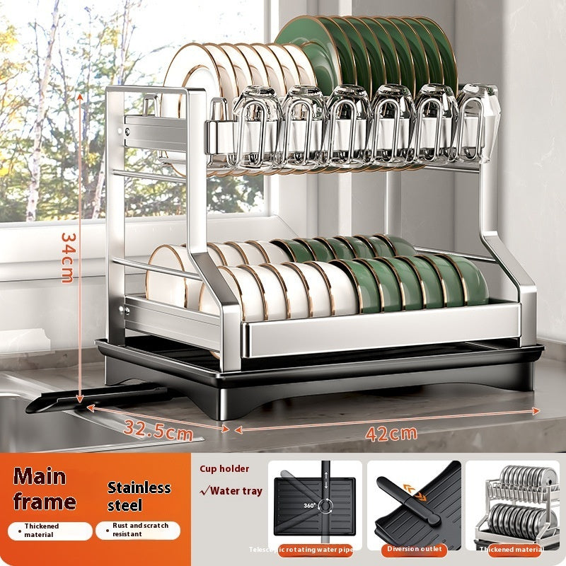 Multi-functional Stainless Steel Double-layer Dish Rack Cup Holder