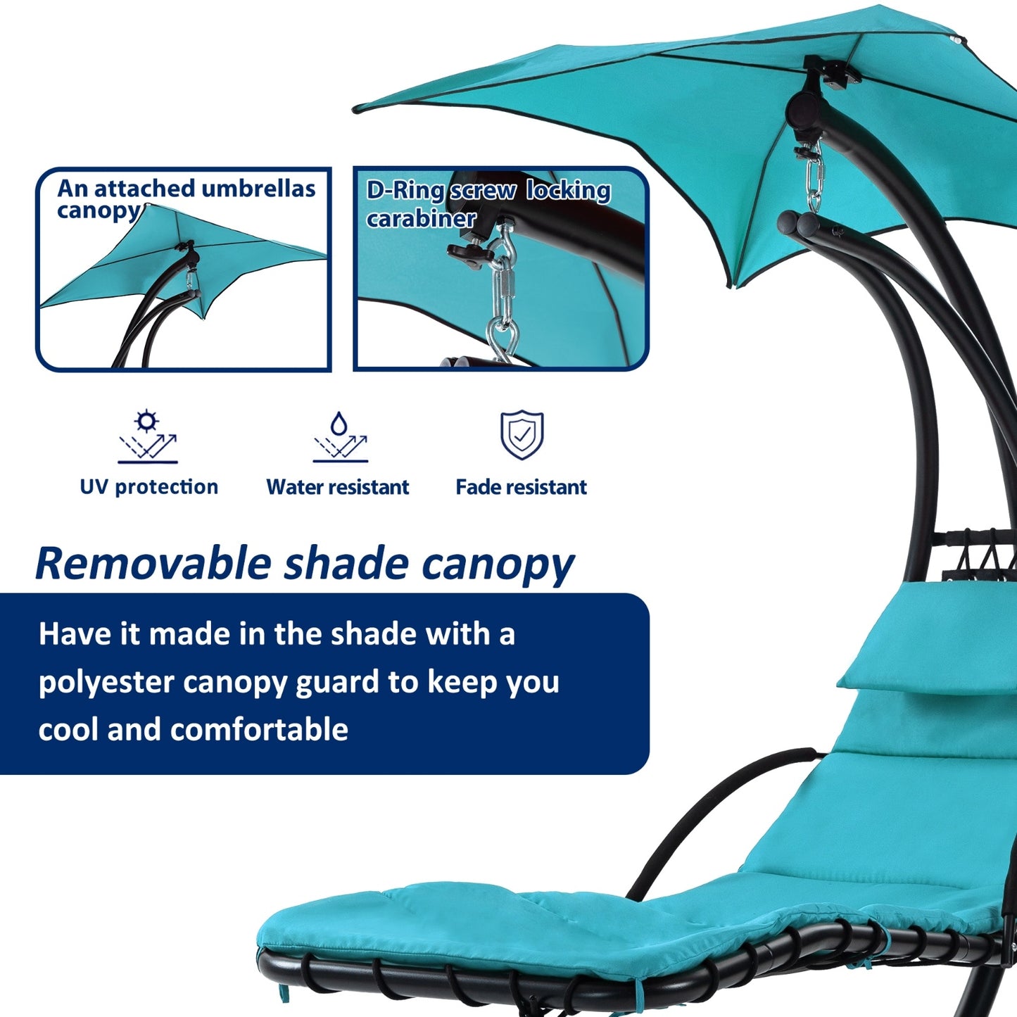 Hanging Chaise Lounger With Removable Canopy, Outdoor Swing Chair With Built-in Pillow, Hanging Curv