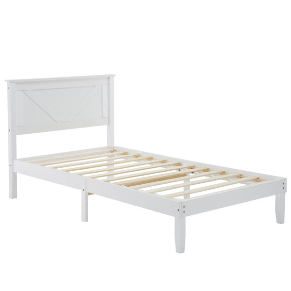 Slanted Headboard, No Footrest, White, Twin Wooden Bed