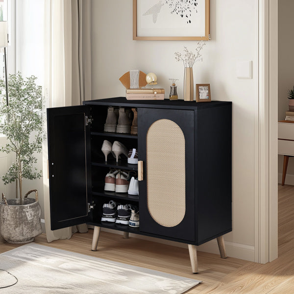 2-door Standing Cabinet Type With High Foot Oval Rattan Shoe Cabinet