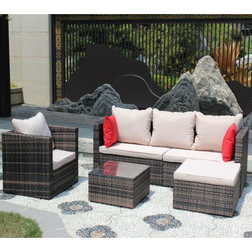 Rattan Patio Furniture Set Wicker Sofa Cushioned Sectional Furniture Set Garden Patio Sofa Set 4 Pieces, Brown ShopWithASmile7.com