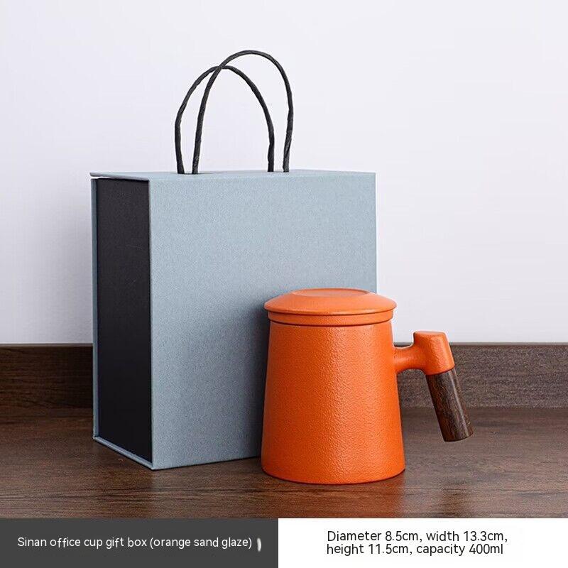 Creative Gradient Color Ceramic Mug With Tea Caddy Office ShopWithASmile7.com
