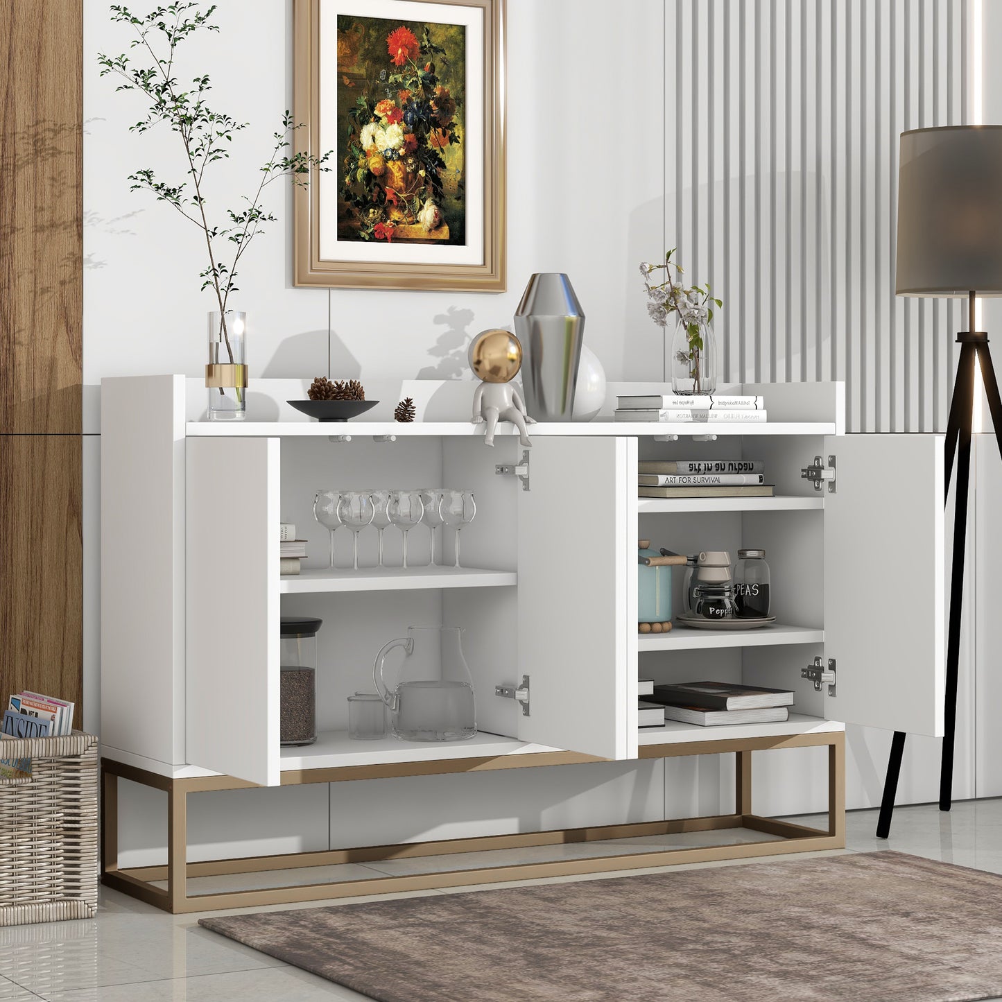 Modern Sideboard Elegant Buffet Cabinet - White