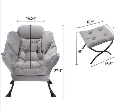 Living Room Chair Modern Cotton Fabric Lazy Chair With Armrests And Side Pockets - Dark Grey With Ottoman