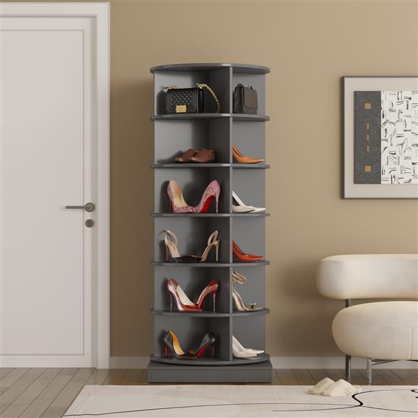 Grey 360 Rotating Shoe Cabinet 6 Layers