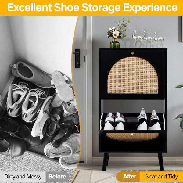 FCH 2 Tipper With Tall Round Rattan Shoe Cabinet