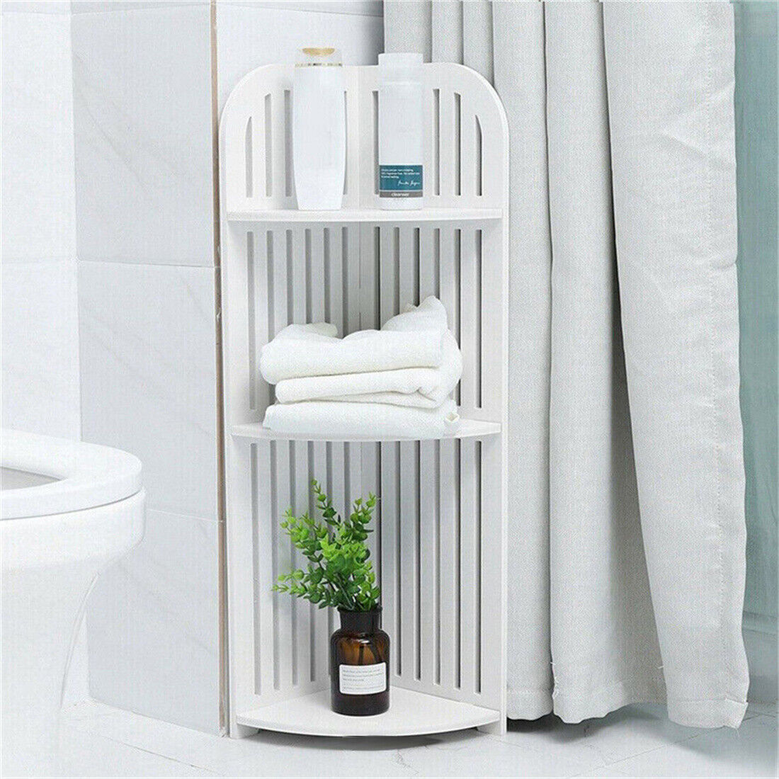 3 Tier Corner Bath Shelf Shower Caddy Storage Rack Unit Organiser Stand White UK ShopWithASmile.com