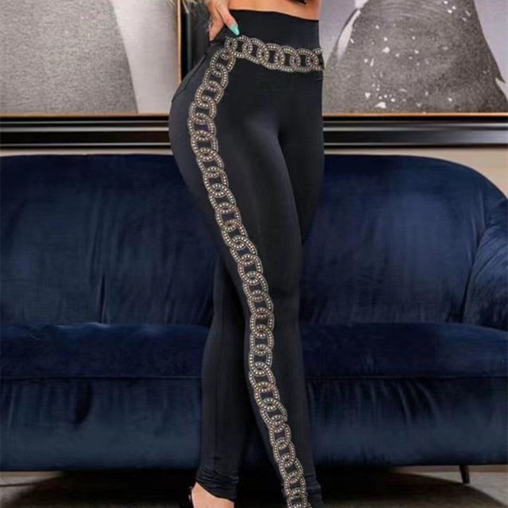 Women's Fashion Hot Drilling High Elastic Tights