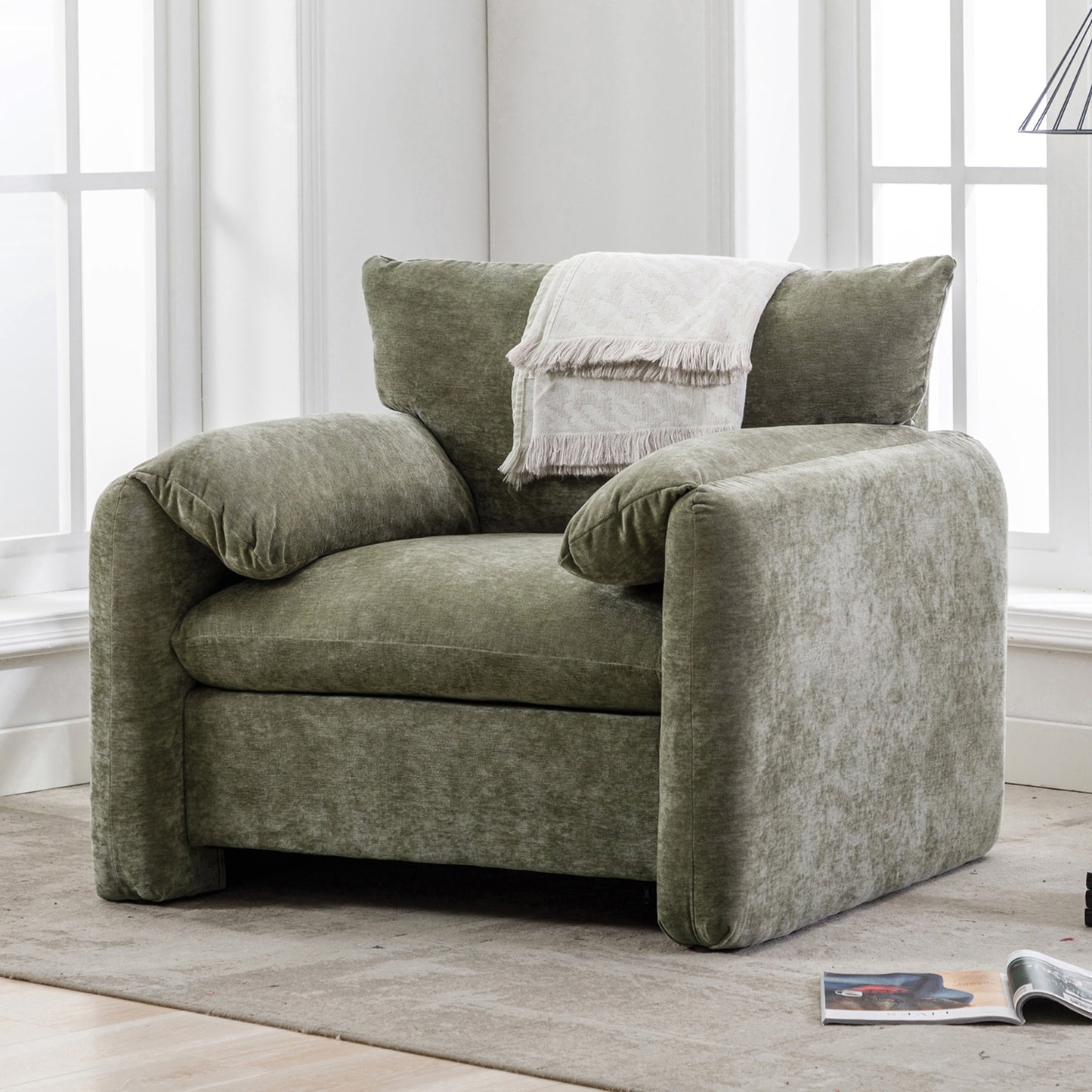 Modern Style Chenille Oversized Armchair Lounge Sofa 38.6'' W For Living Room