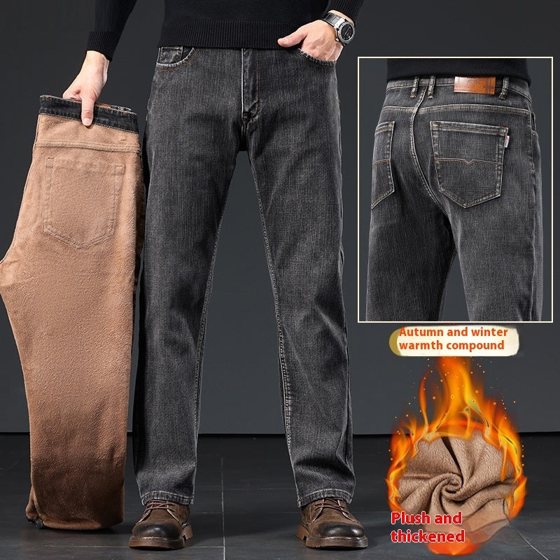 Autumn And Winter Straight Loose Plus Size Men's Fleece Padded Pants ShopWithASmile.com