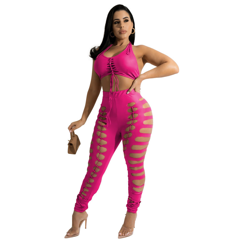 European And American Women's Hollow Solid Color Suit