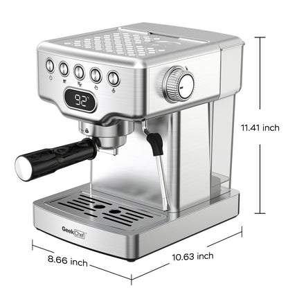 Geek Chef Espresso Machine, 20 Bar Espresso Machine With Milk Frother For Latte, Cappuccino, Macchiato, For Home Espresso Maker, 1.8L Water Tank, Stainless Steel, Ban On Amazon ShopWithASmile.com