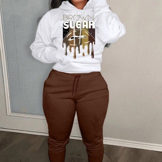 Hooded Sweater Set BRCWN SUGAR Letter Print