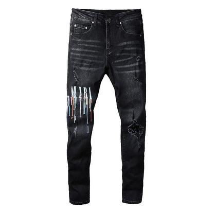 Dazzling Color Letters Black Men's Jeans ShopWithASmile.com