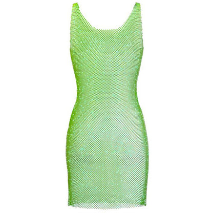 Women's Light Diamond Fishnet Sequined Sexy Hollow-out Camisole Dress