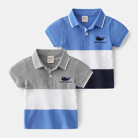 Boys Color Block Lapel Tops Korean Children's Clothing Boys Embroidered Shirts Baby Summer Trends ShopWithASmile7.com