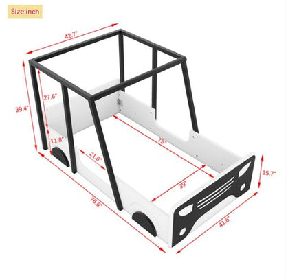 Wooden Bunk Bed Design With Wheels And Doors, Montessori Style Bedroom Double Car-shaped Bed, Black