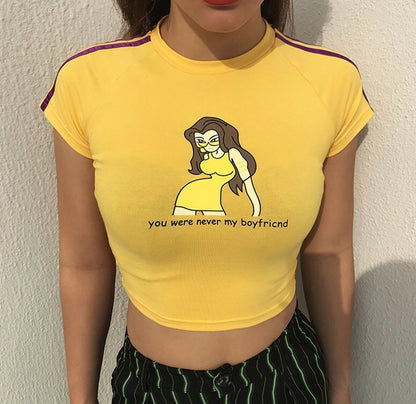 New Women's Printed Tight Short T-shirt Round Neck