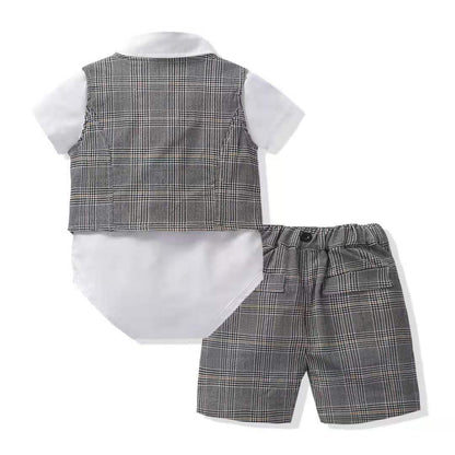 Baby Boy Gentleman Suit Romper Vest Shorts Bow Tie My Store