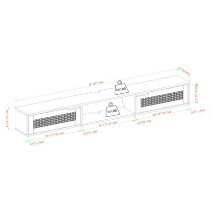 Modern Rattan-Door Floating TV Stand For TVs Up To 80 Inches