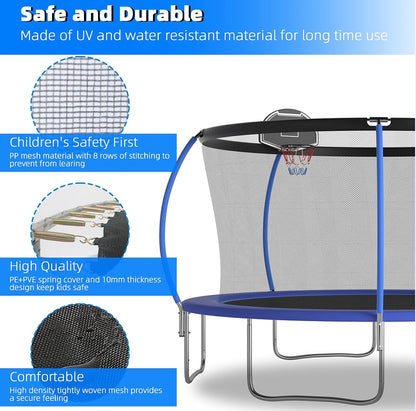 14 FT Pumpkin-Style Trampoline with Basketball Hoop – Heavy-Duty Design, Safe & Fun for Kids