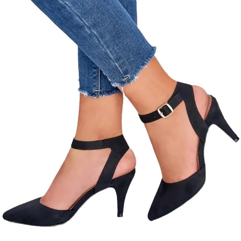 Pointed-toe Square Buckle Shoes High Heels Fashion ShopWithASmile7.com