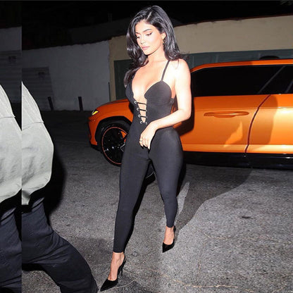 Fashion V-neck Strap Backless Tight Jumpsuit