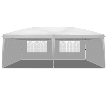 Waterproof Folding Camping and Picnic Tent, 10x20 ft Outdoor Canopy with 4 Sides, 2 Windows, Adjustable Height, Oxford Fabric, and Sturdy Steel Frame for Events and Parties