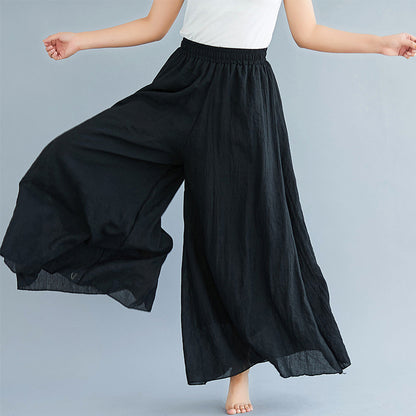 Elegant A-line Elastic Waist Big Trousers Wide Leg Culottes Trendy